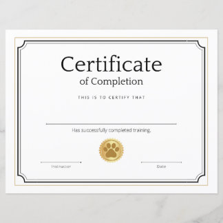 Pet Training Certificate of Completion - Modern