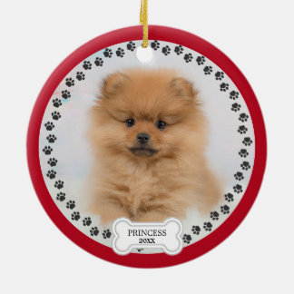 Pet Two Photo Christmas Red Personalised Ceramic Tree Decoration