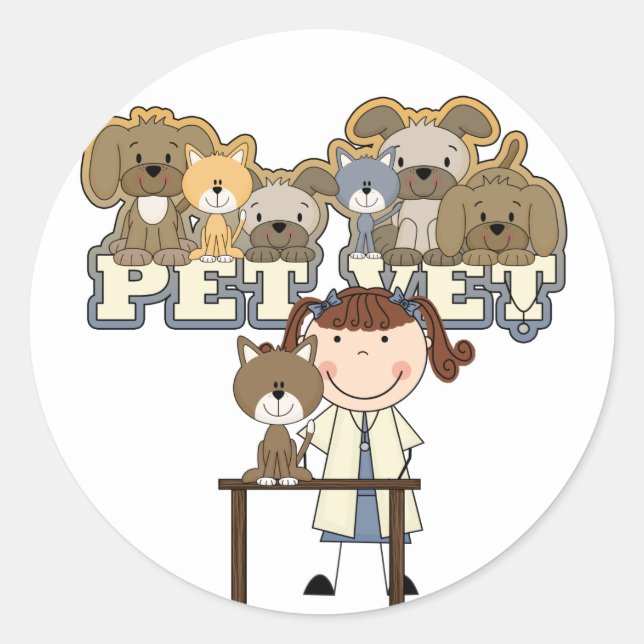 Pet Vet Brunette Female Tshirts and Gifts Classic Round Sticker (Front)