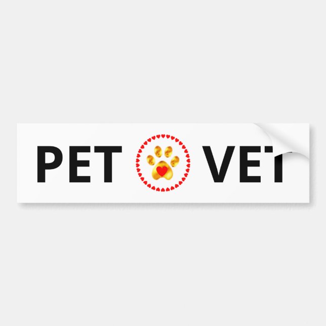 Pet Vet & golden paw with hearts bumper sticker (Front)