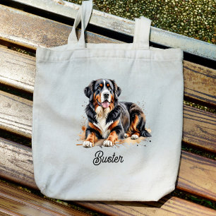 Pet Watercolor Bernese Mountain Brown Personalise Tote Bag