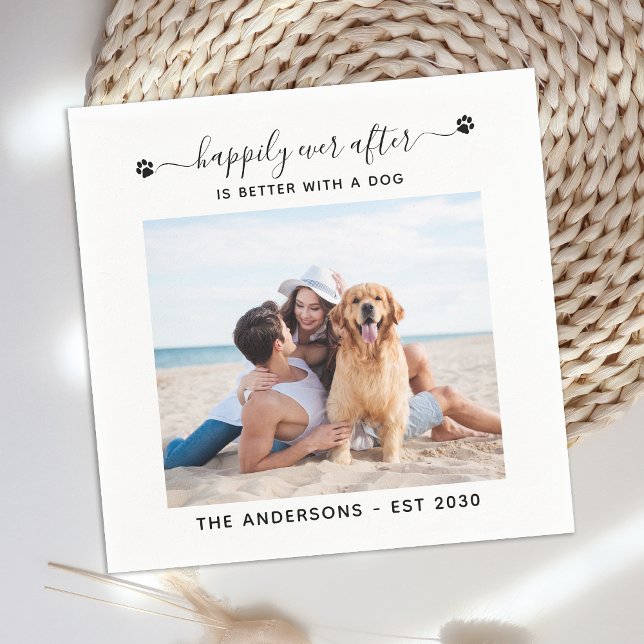 Pet Wedding Custom Photo Dog Happily Ever After Napkin (Creator Uploaded)