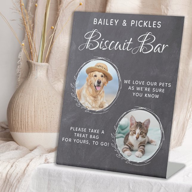 Pet Wedding Custom Photo Dog Treat Biscuit Bar  Pedestal Sign (Creator Uploaded)