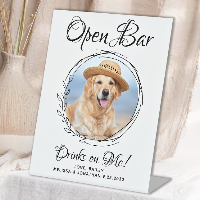Pet Wedding Dog Open Bar Custom Photo Drinks Pedestal Sign (Creator Uploaded)