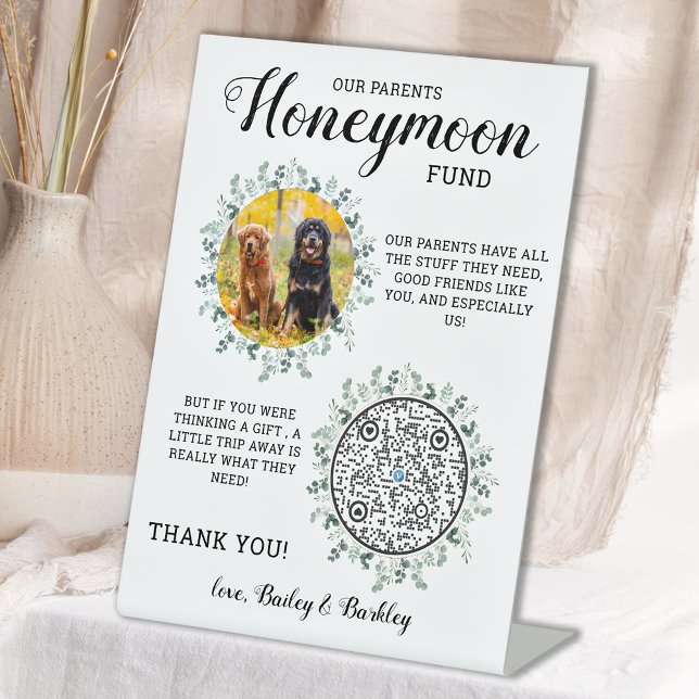 Pet Wedding Dog Photo Honeymoon Fund Venmo QR Code Pedestal Sign (Creator Uploaded)