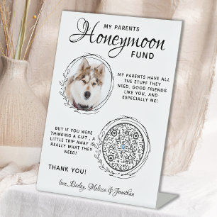 Pet Wedding Dog Photo QR Code Honeymoon Fund Pedestal Sign