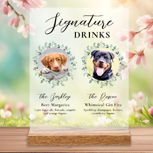 Pet Wedding Dog Signature Drinks Custom 2 Photo Acrylic Sign