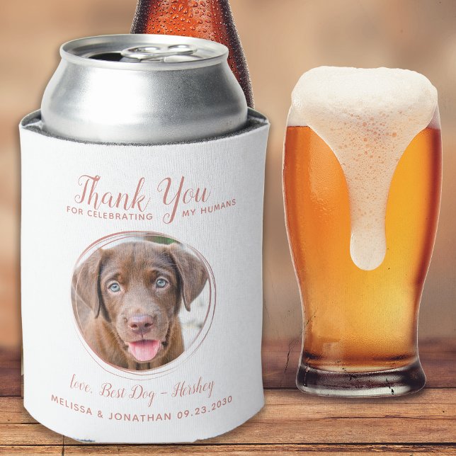 Pet Wedding Modern Rose Gold Dog Photo Thank You Can Cooler (Creator Uploaded)