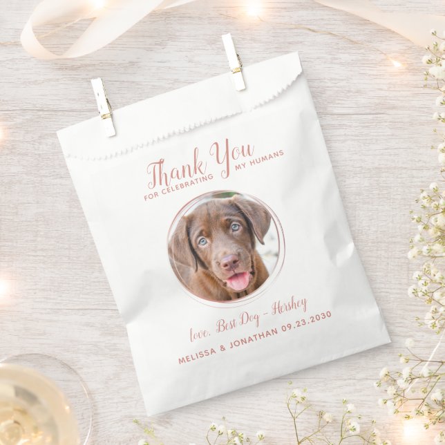 Pet Wedding Modern Rose Gold Dog Photo Thank You  Favour Bags (Clipped)