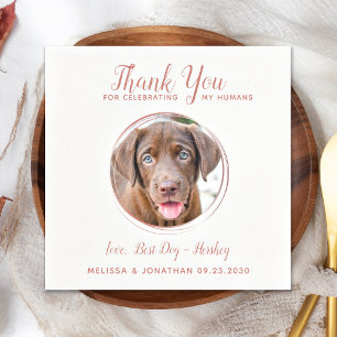 Pet Wedding Modern Rose Gold Dog Photo Thank You Napkin