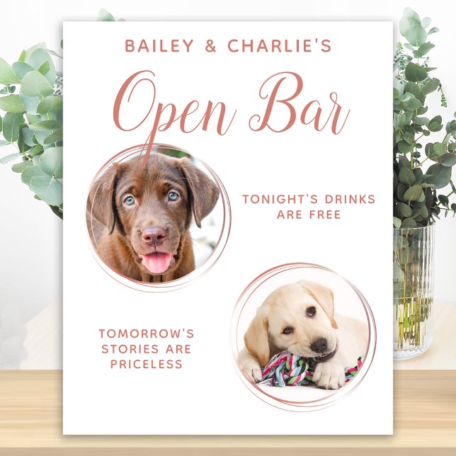 Pet Wedding Open Bar Dog 2 Photo Rose Gold Drinks Poster (Creator Uploaded)