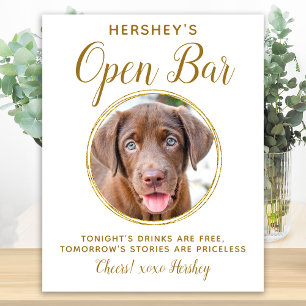 Pet Wedding Open Bar Dog Photo Elegant Gold Drinks Poster