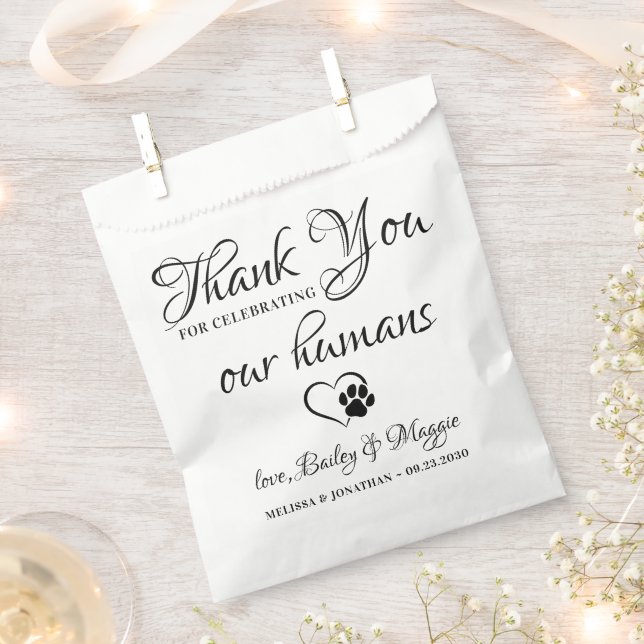 Pet Wedding Personalised Dog Thank You Doggie Favour Bags (Clipped)