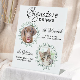 Pet Wedding Signature Drinks 2 Photo Dog Bar  Pedestal Sign