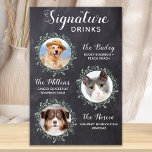 Pet Wedding Signature Drinks 3 Photo Chalkboard Poster<br><div class="desc">Signature Drinks by from your pets! Include your best dog, best cat and any pet in your wedding with his own signature drink bar for your guests. Perfect for dog lovers, and a special dog bar will be a hit at your wedding. Simple yet elegant white with eucalyptus leaves on...</div>