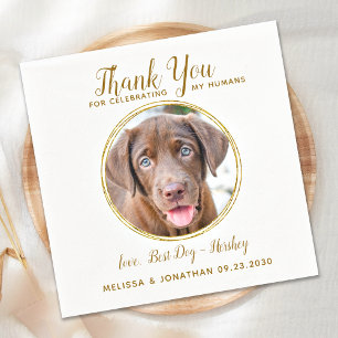 Pet Wedding Thank You Custom Photo Elegant Gold Napkin