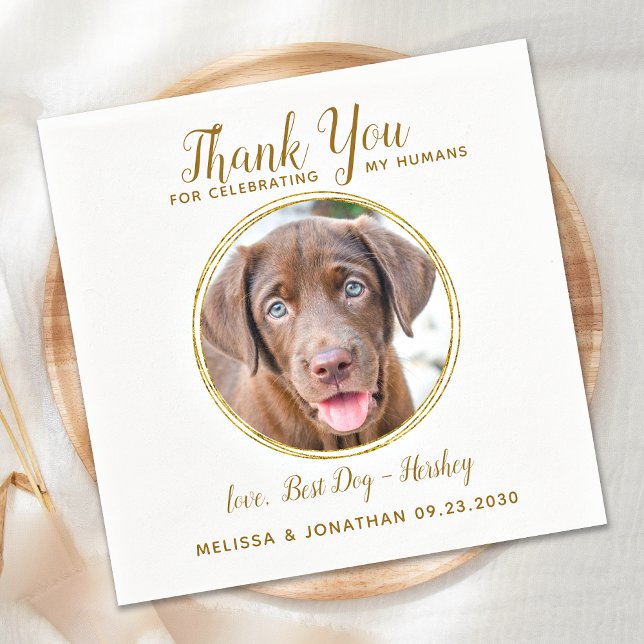 Pet Wedding Thank You Custom Photo Elegant Gold Napkin (Creator Uploaded)