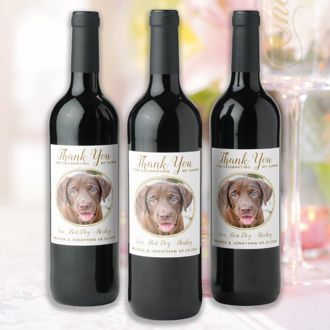 Pet Wedding Thank You Custom Photo Elegant Gold Wine Label (Creator Uploaded)