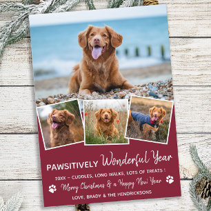 Pet Year in Review Red Dog Photo Collage Holiday Card