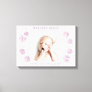 Petal Baby Girl Birth Announcement Custom Photo Canvas Print