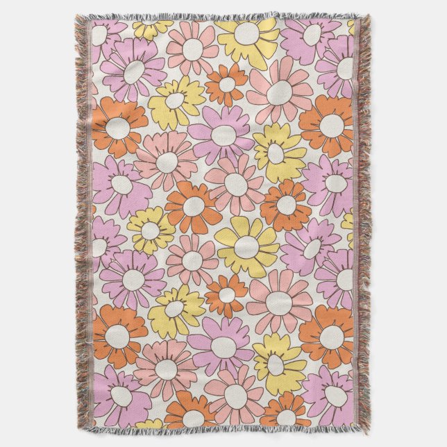 Petal Jubilee Soft Retro Citrus Throw Blanket (Front Vertical)