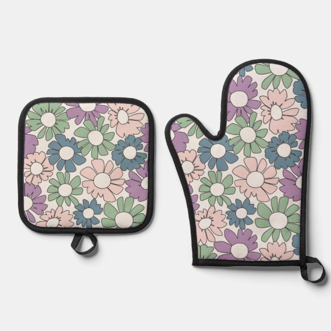 Petal Jubilee Twilight Garden Oven Mitt & Pot Holder Set (Front)