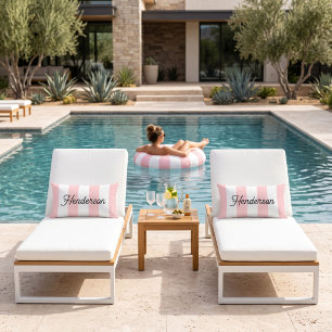 Petal Pink and White Cabana Stripes Monogrammed Lumbar Cushion