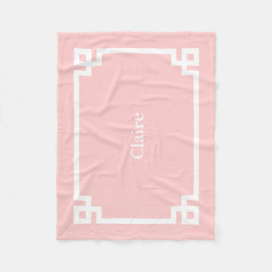 Petal Pink and White Greek Key Monogram Fleece Blanket