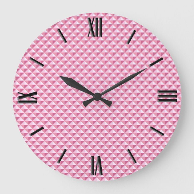 Petal pink, enamel look, studded grid large clock (Front)