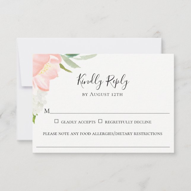 Petal Pink Floral Wedding Food Allergy RSVP Card (Front)