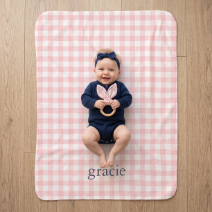 Petal Pink Gingham Monogrammed Sherpa Blanket