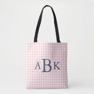 Petal Pink Gingham Monogrammed Tote Bag