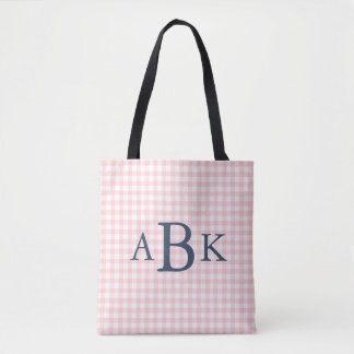 Petal Pink Gingham Monogrammed Tote Bag