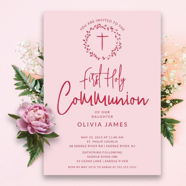 Petal Pink Girls Communion Invitation (Creator Uploaded)