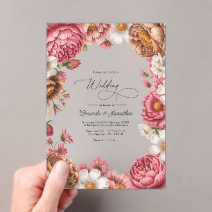 Petal Pink, Mocha Latte & Ivory Pearl Wedding Acrylic Invitations