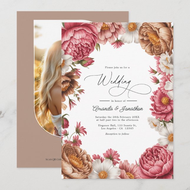 Petal Pink, Mocha Latte & Ivory Pearl Wedding Invitation (Front/Back)