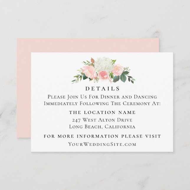 Petal Pink Watercolor Floral Wedding Details Invitation (Front/Back)