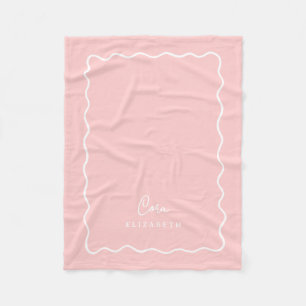 Petal Pink Wavy Border Monogrammed Fleece Blanket