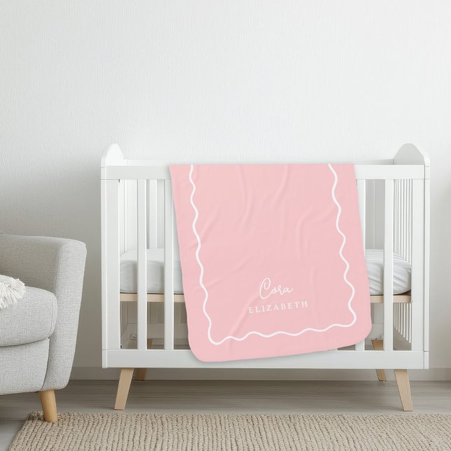 Petal Pink Wavy Border Monogrammed Sherpa Blanket (Creator Uploaded)