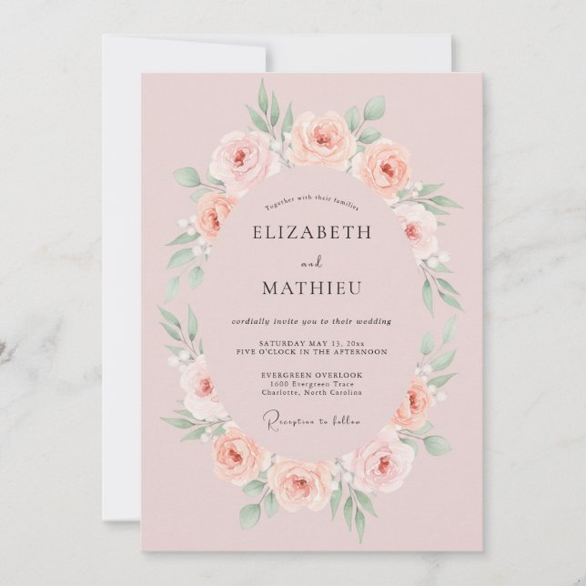 Petal Pink Wreath Wedding Invitation (Front)
