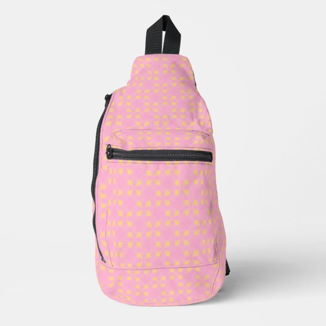 Petal Pop – Pink & Gold Seamless Geometric Pattern Sling Bag (Front)