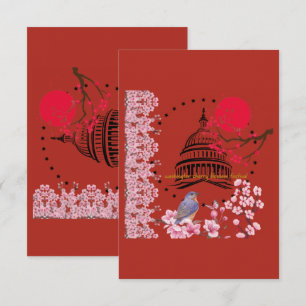 Petal rain celebration brick red thank you card