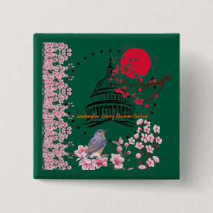 Petal rain celebration forest green 15 cm square badge