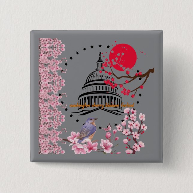 Petal rain celebration grey 15 cm square badge (Front)