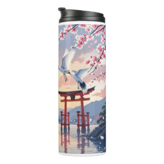 Petal Reverie—A Crane’s Serenade at Sundown Thermal Tumbler