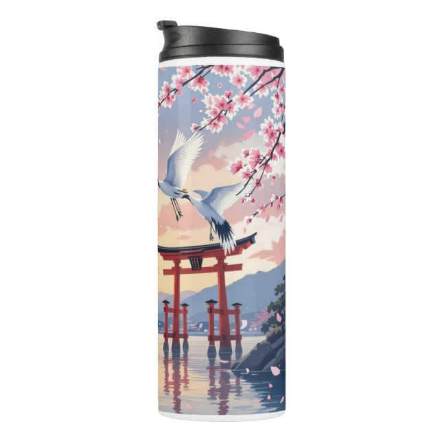 Petal Reverie—A Crane’s Serenade at Sundown Thermal Tumbler (Rotated Right)