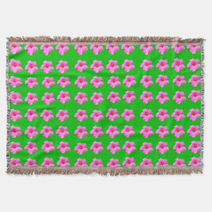 "Petal Serenity: Pink Hibiscus on a Green Canvas Throw Blanket