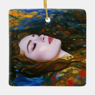 “Petal Serenity” - Women In Water Ceramic Ornament