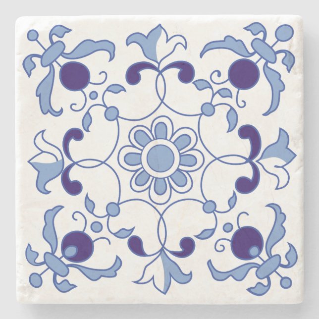 Petal Whimsy Blue Tones Stone Coaster (Front)