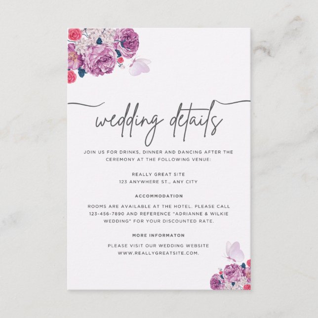 Petal Whispers Wedding Information Card (Front)